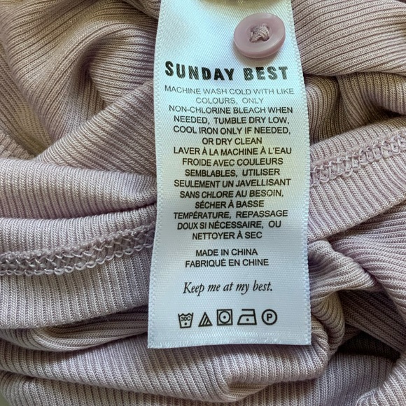 Aritzia Sundays Best Lavender Crop Ribbed Button Down Short Sleeve Soft Top sz S - Picture 3 of 5